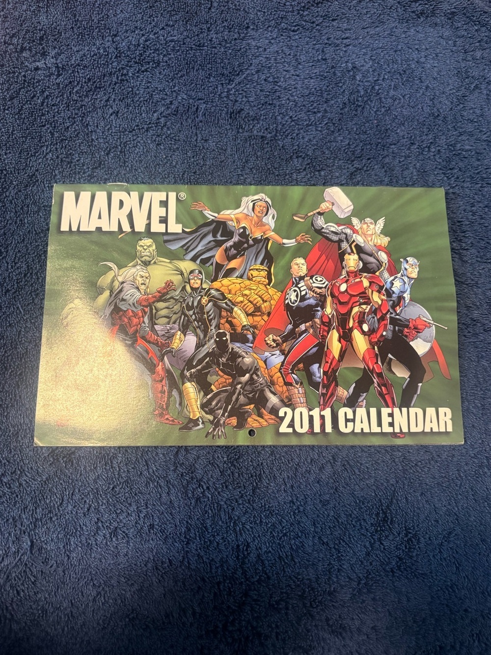 Marvel Calendar with Green, Red, Yellow, Blue Characters